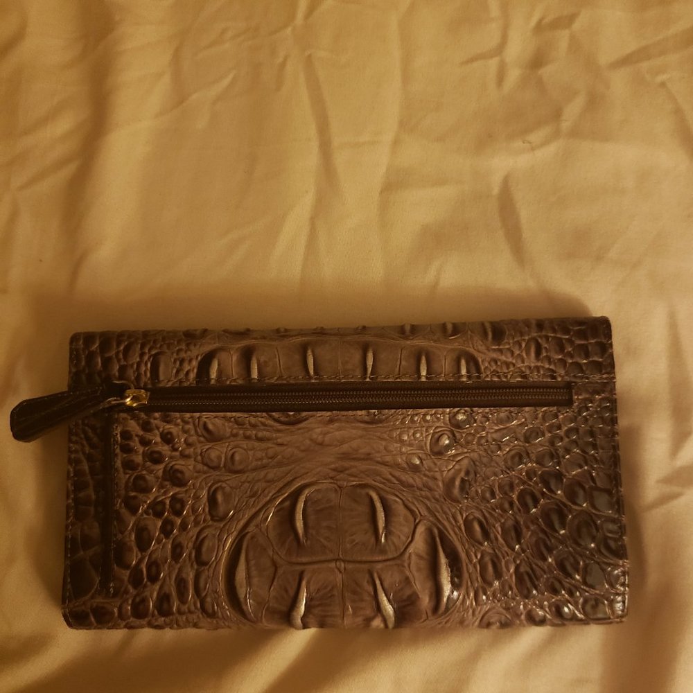 Brahmin Billfold Gray & Black Wallet Croc Embossed Trifold